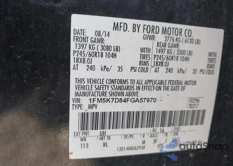 2015 Ford Explorer Xlt from USA, damaged, VIN 1FM5K7D84FGA57970